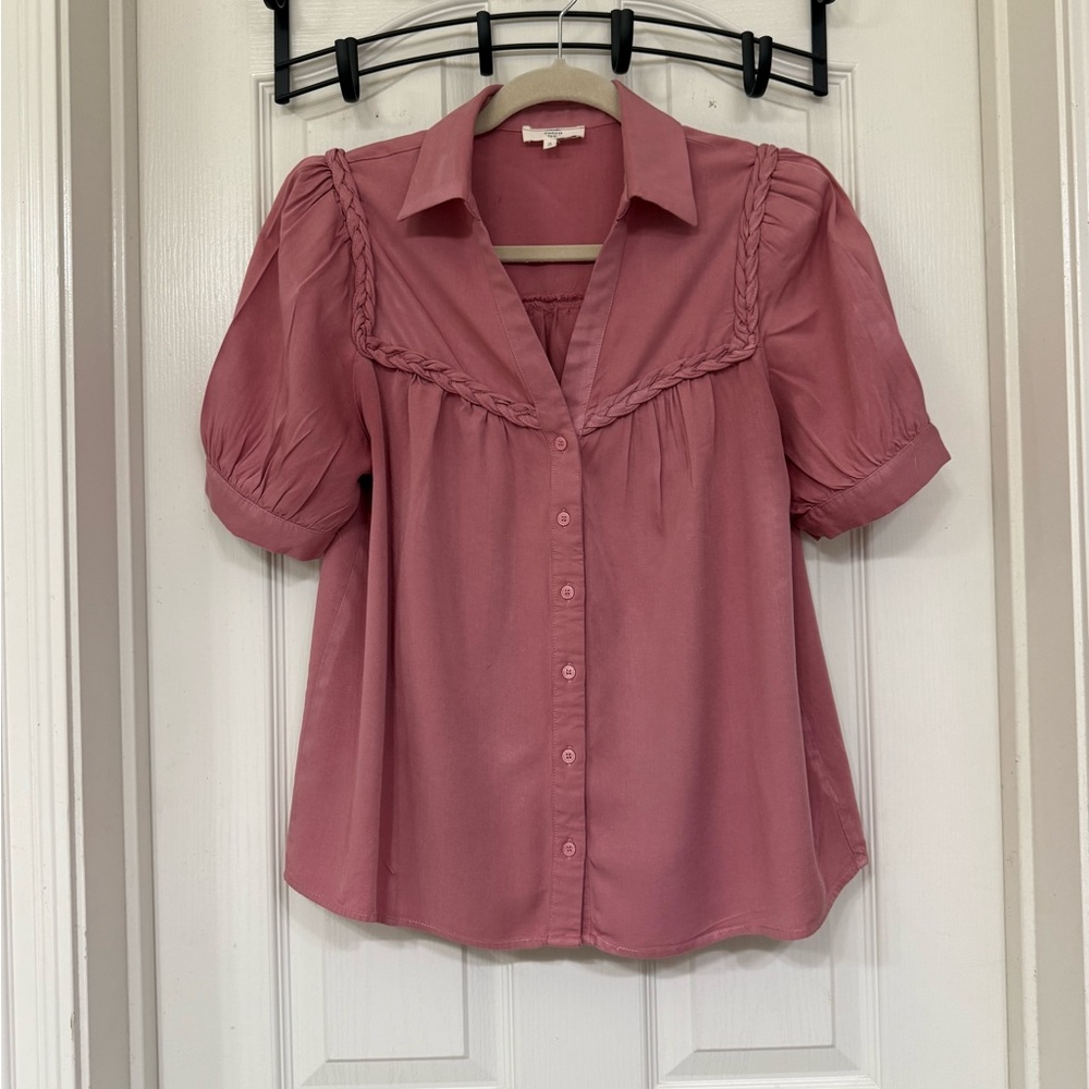 Entro Dusty Rose Blouse with Braided Detail